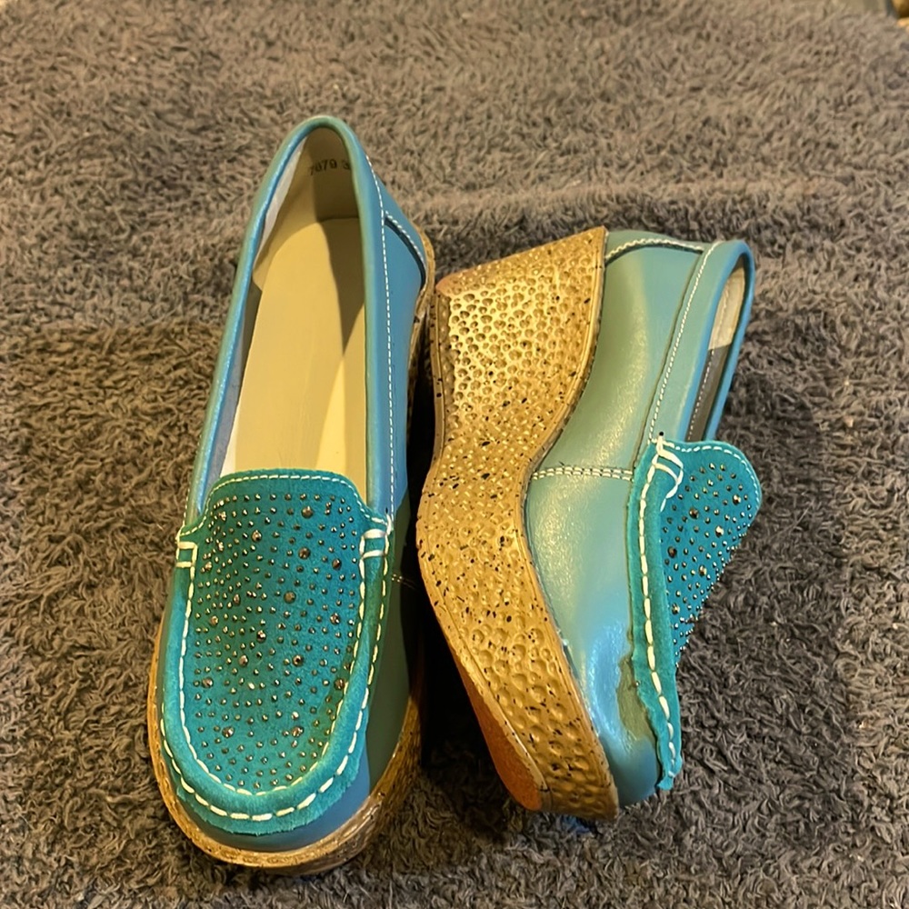Rhinestones Platform Wedge Comfort Non-Slip ,Leather Wedge Moccasins Walking